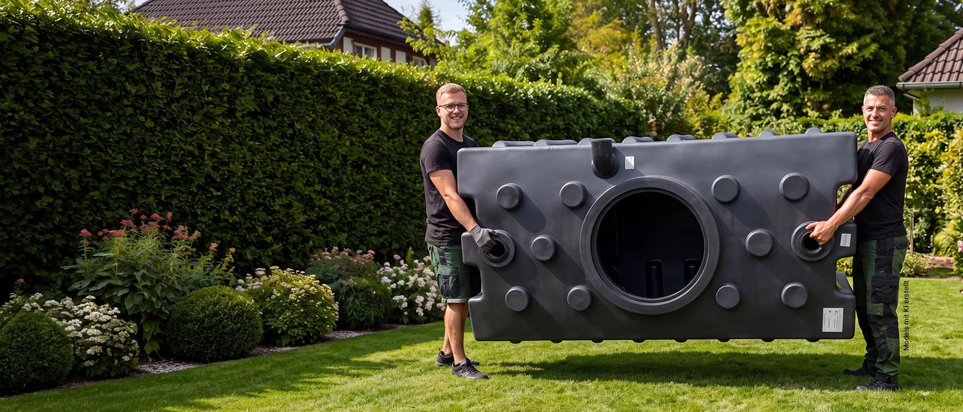 Unterirdische Zisterne zur Nutzung von Regenwasser im Garten